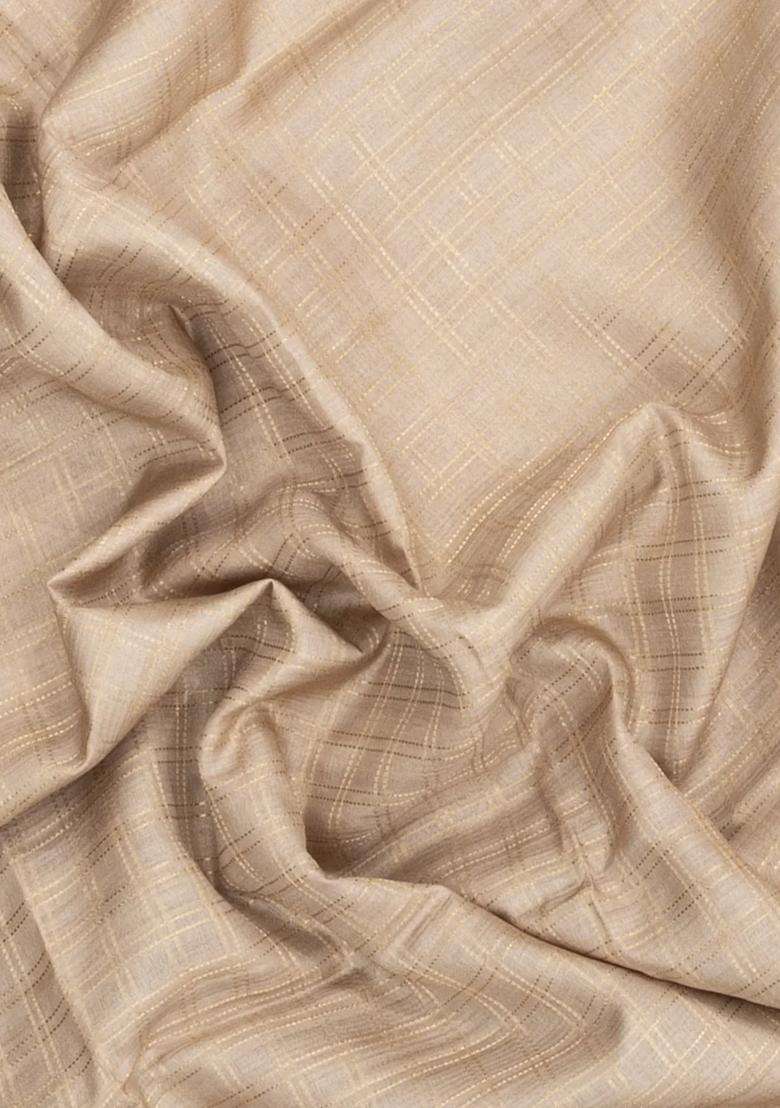 Taupe Printed Synthetic Dupion Art Silk Saree With Checks Contrast Border For Women - Indya