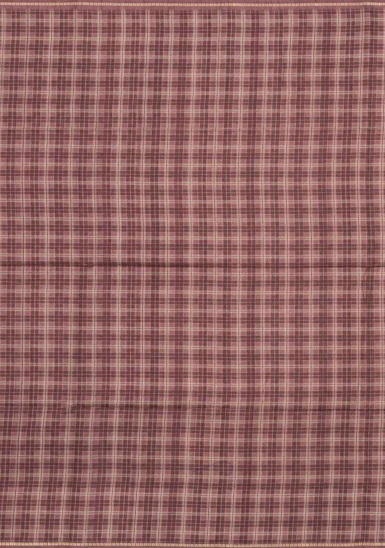Taupe Printed Synthetic Dupion Art Silk Saree With Checks Contrast Border For Women - Indya