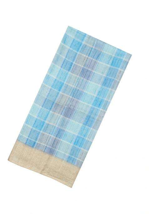 Light Blue Printed Synthetic Dupion Art Silk Saree With Stripes For Women