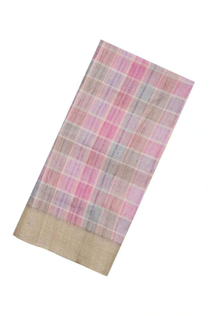 Peach Printed Synthetic Dupion Art Silk Saree With Stripes For Women - Indya