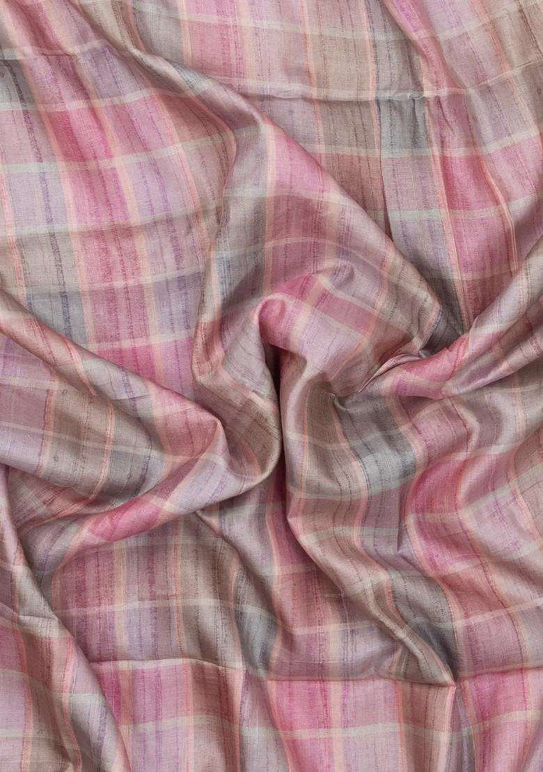 Peach Printed Synthetic Dupion Art Silk Saree With Stripes For Women - Indya
