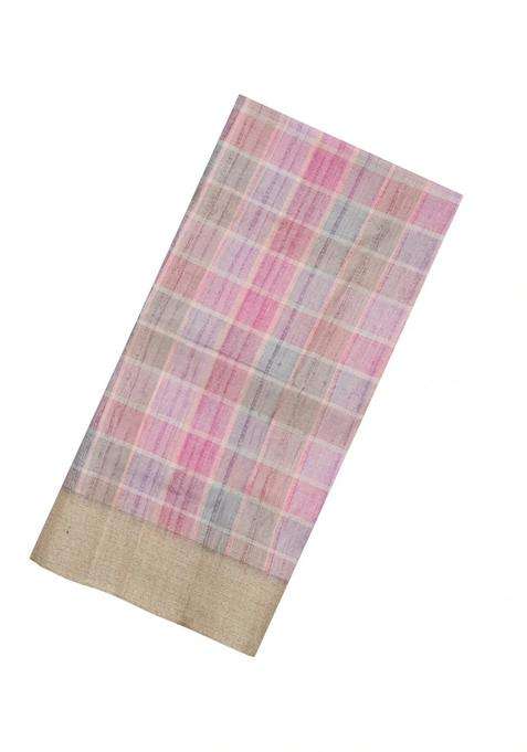 Peach Printed Synthetic Dupion Art Silk Saree With Stripes For Women