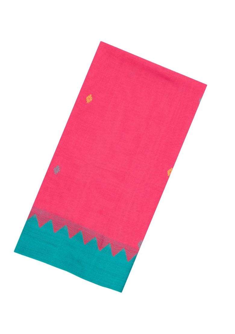 Pink Handloom Bengal Cotton Saree With Buttas With Buttas And Brocade Design For Women - Indya