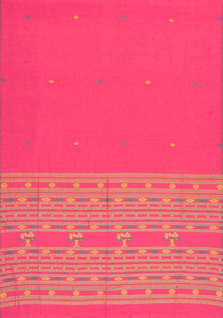 Pink Handloom Bengal Cotton Saree With Buttas With Buttas And Brocade Design For Women - Indya