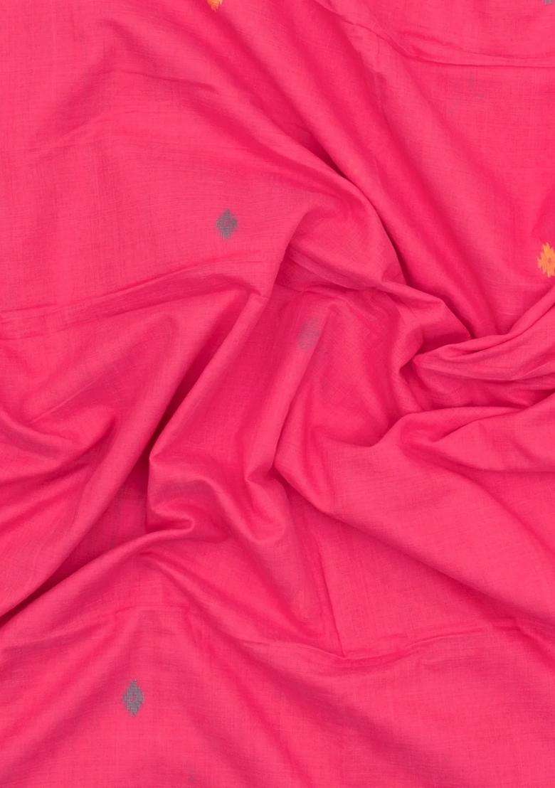 Pink Handloom Bengal Cotton Saree With Buttas With Buttas And Brocade Design For Women - Indya