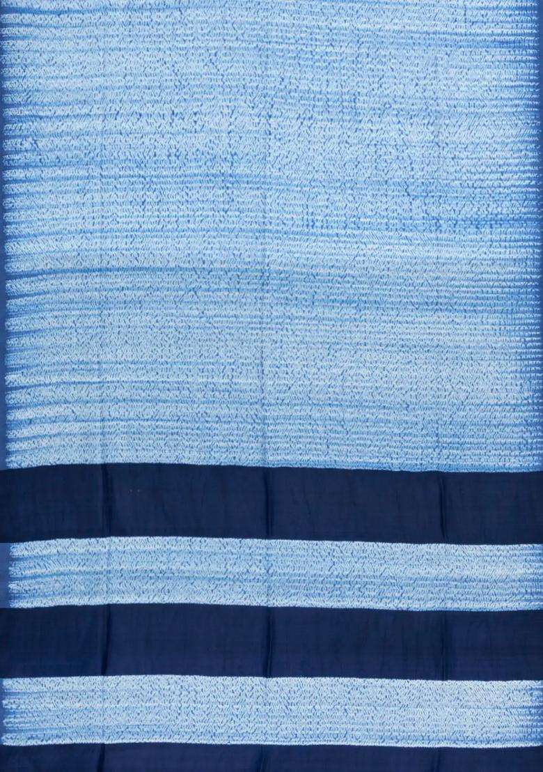Light Blue Handloom Bengal Cotton Saree With Abstract Motifs With Buttas And Brocade Design For Women - Indya
