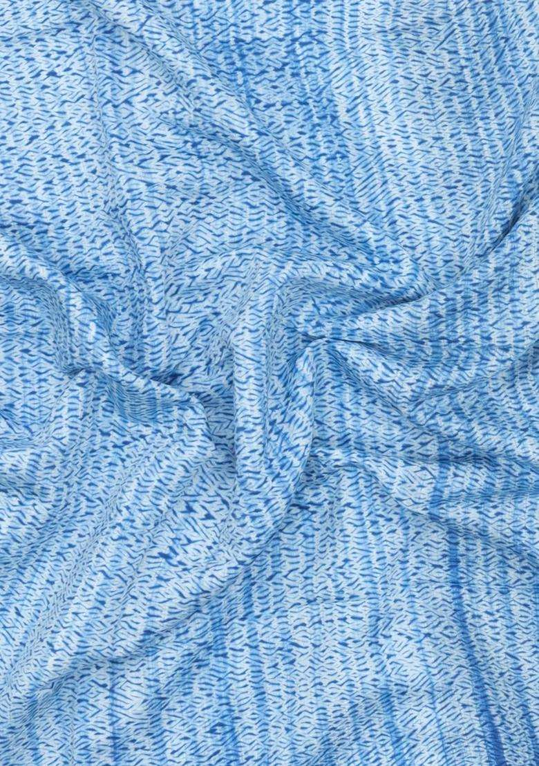 Light Blue Handloom Bengal Cotton Saree With Abstract Motifs With Buttas And Brocade Design For Women - Indya