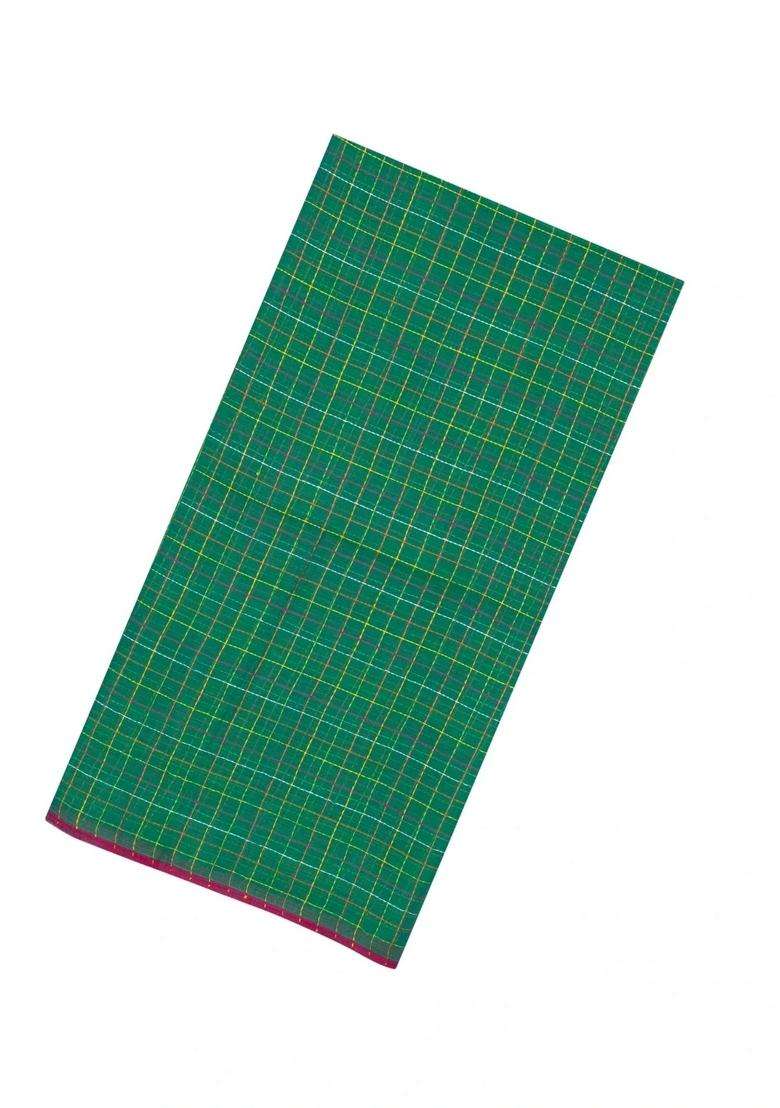 Green Handloom Bengal Cotton Saree With Dotted Checks With Checks And Stripes Design For Women - Indya