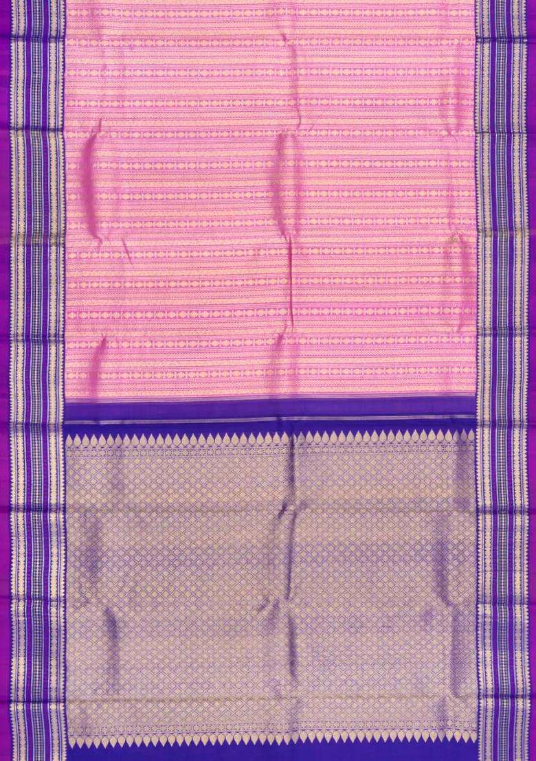 Baby Pink Handloom Korvai Kanchipuram Silk Saree With Contrast Border With Korvai And Temple Border Design For Women - Indya