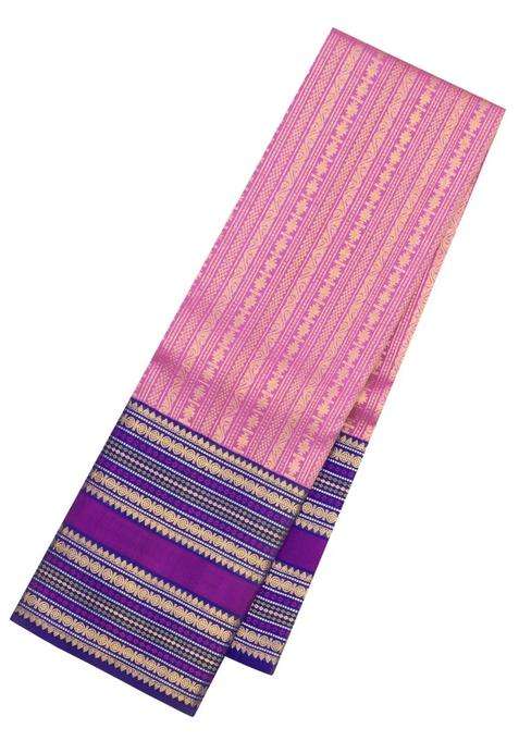 Baby Pink Handloom Korvai Kanchipuram Silk Saree With Contrast Border With Korvai And Temple Border Design For Women
