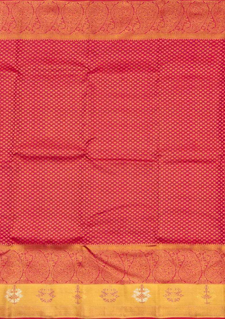 Yellow Handloom Korvai Kanchipuram Silk Saree With Stripes Contrast Border With Korvai And Temple Border Design For Women - Indya