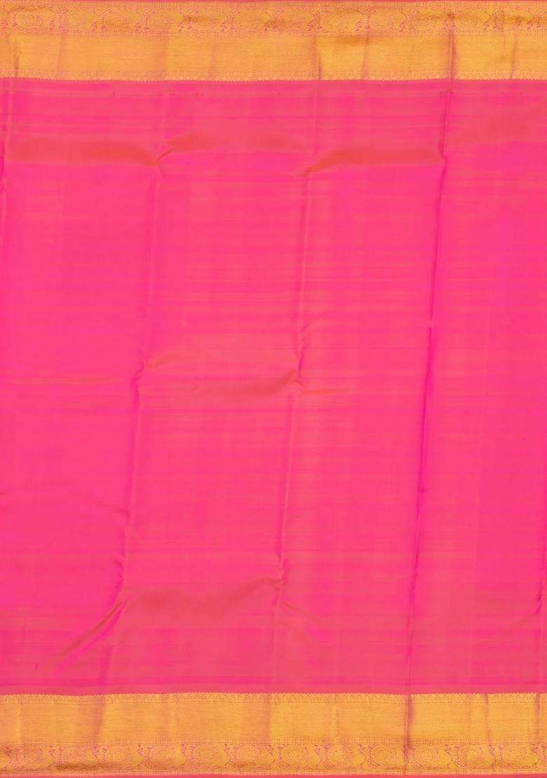 Beige Handloom Korvai Kanchipuram Silk Saree With Floral Zari Motifs With Korvai And Temple Border Design For Women - Indya