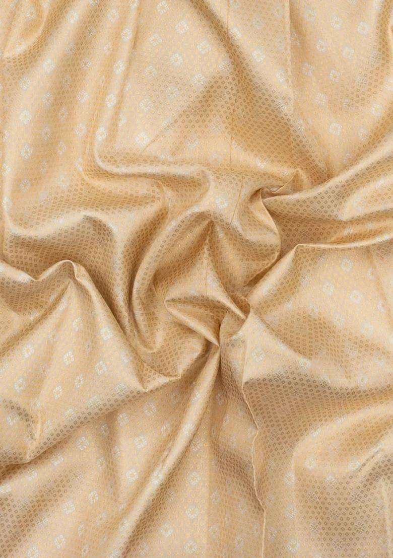 Cream Handloom Korvai Kanchipuram Silk Saree With Ganga Jamuna Border With Korvai And Temple Border Design For Women - Indya