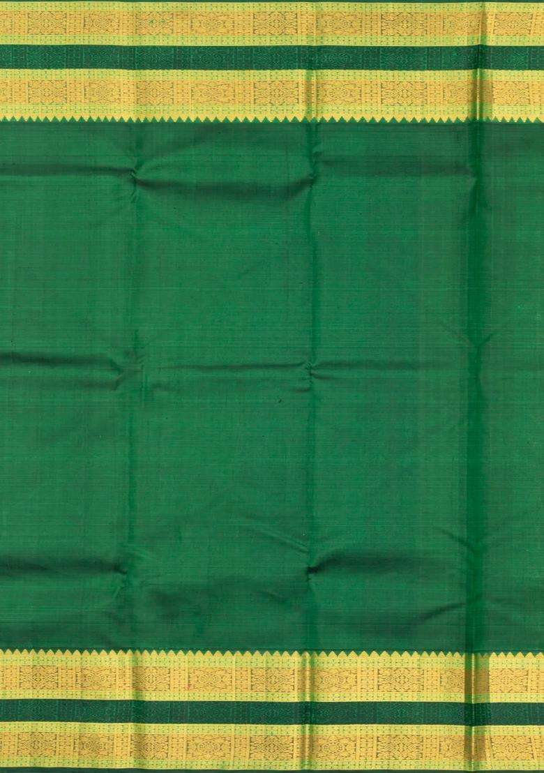 Orange Magenta Handloom Korvai Kanchipuram Silk Saree With Contrast Border With Korvai And Temple Border Design For Women - Indya