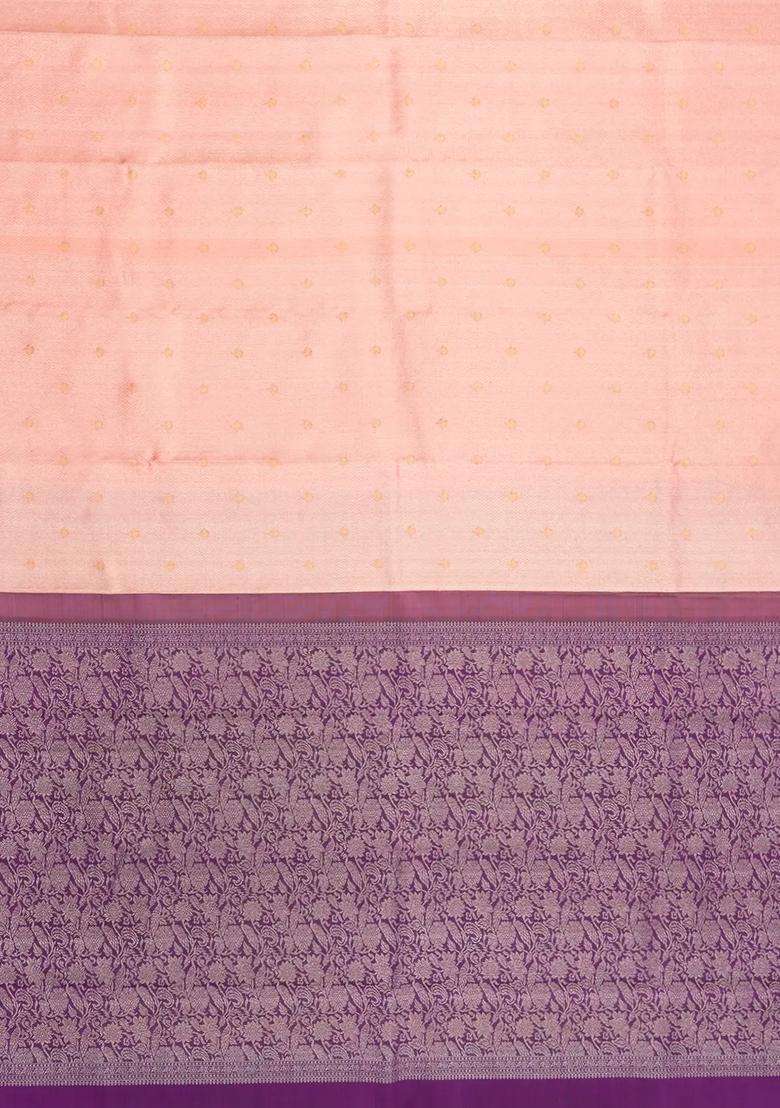 Baby Pink Handloom Korvai Kanchipuram Silk Saree With Contrast Border With Korvai And Temple Border Design For Women - Indya
