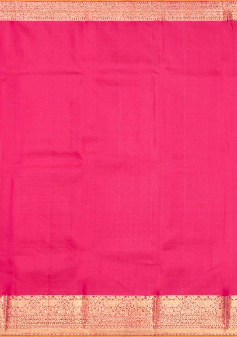 Yellow Handloom Korvai Kanchipuram Silk Saree With Stripes Contrast Border With Korvai And Temple Border Design For Women - Indya