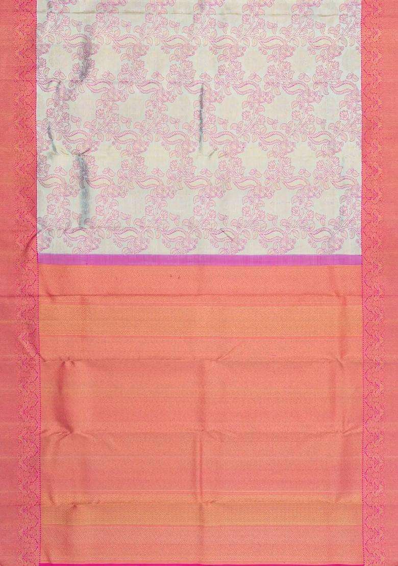Turquoise Handloom Korvai Kanchipuram Silk Saree With Meena Bird Motifs With Korvai And Temple Border Design For Women - Indya