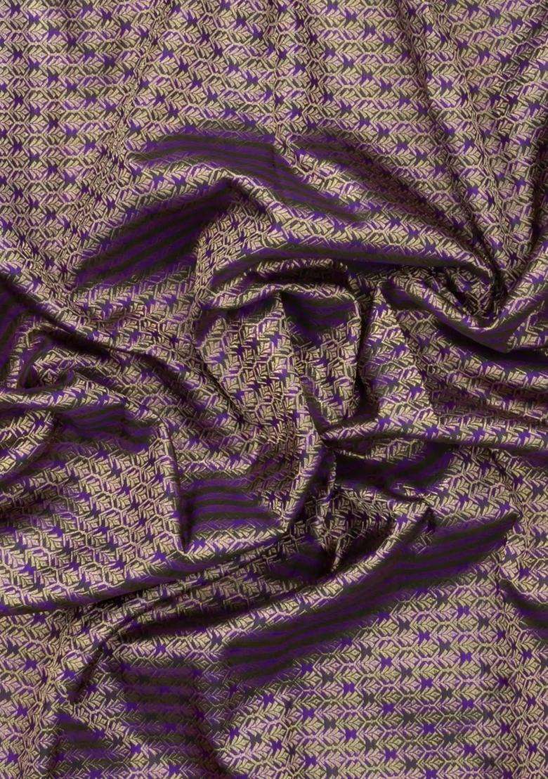 Violet Handloom Korvai Kanchipuram Silk Saree With Meena Floral Motifs With Korvai And Temple Border Design For Women - Indya