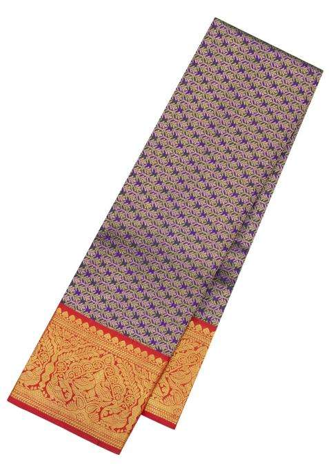 Violet Handloom Korvai Kanchipuram Silk Saree With Meena Floral Motifs With Korvai And Temple Border Design For Women