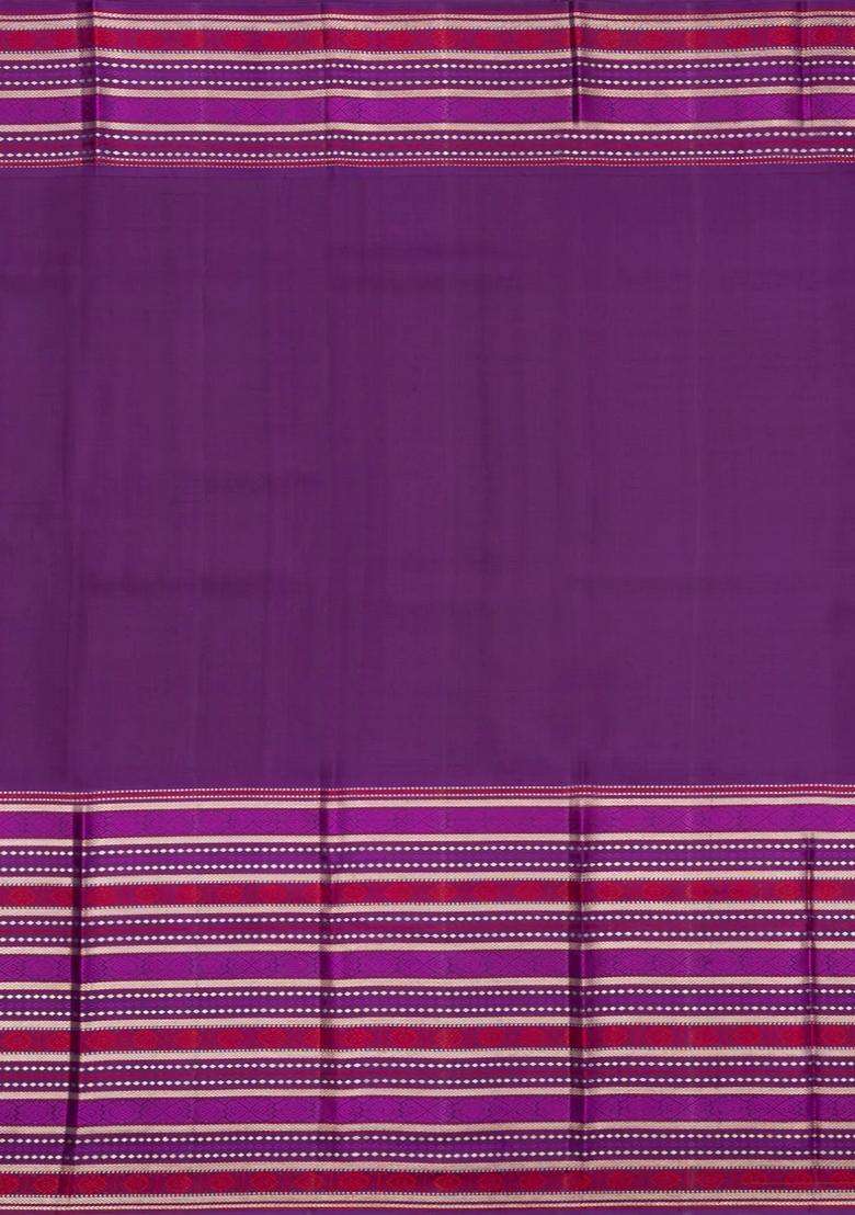 Cardamom Green Handloom Korvai Kanchipuram Silk Saree With Contrast Border With Korvai And Temple Border Design For Women - Indya