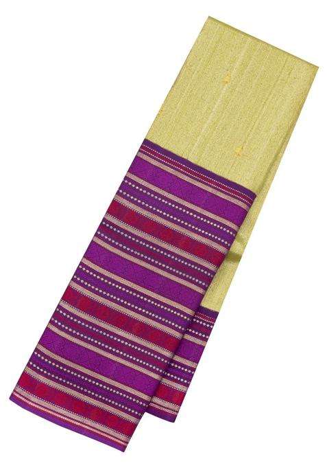 Cardamom Green Handloom Korvai Kanchipuram Silk Saree With Contrast Border With Korvai And Temple Border Design For Women