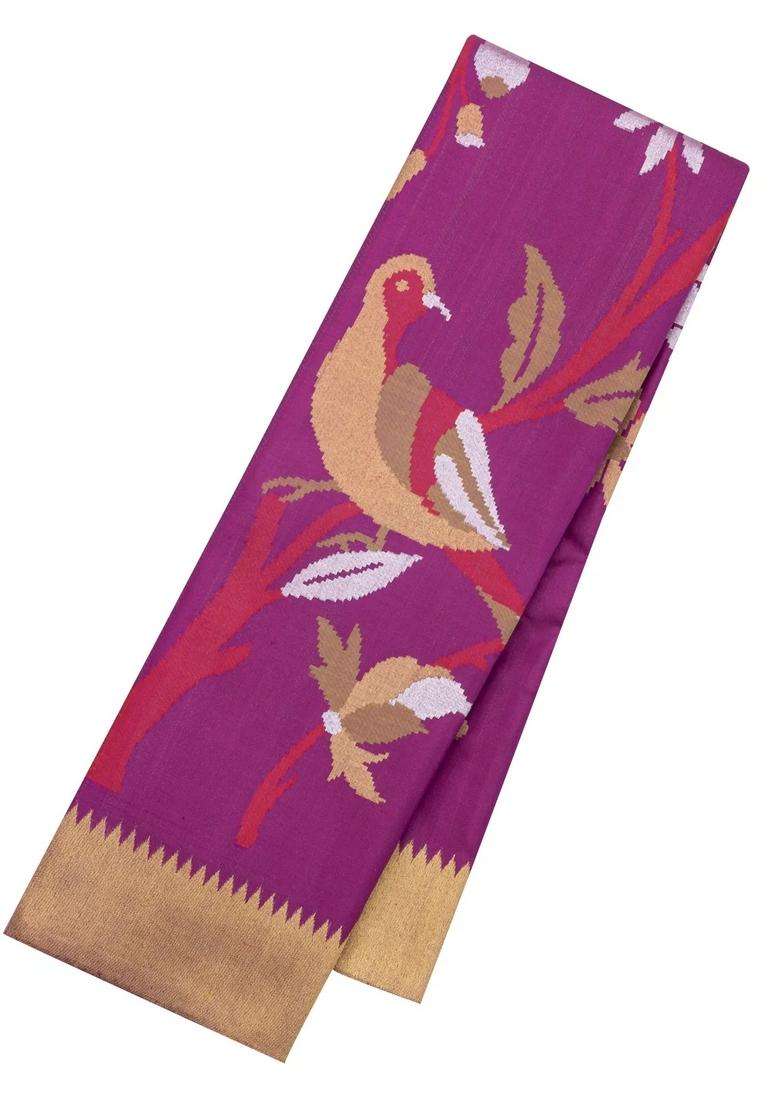 Magenta Handloom Kanchipuram Silk Saree With Meena Motifs With Buttas And Brocade Design For Women - Indya