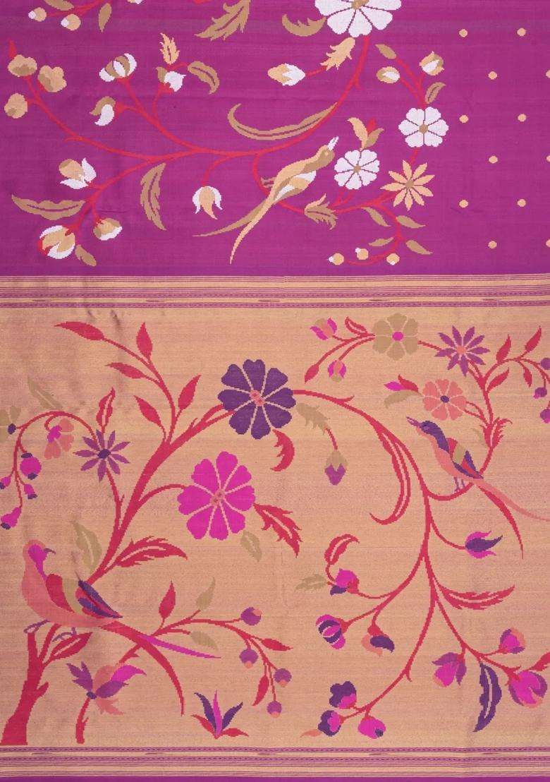 Magenta Handloom Kanchipuram Silk Saree With Meena Motifs With Buttas And Brocade Design For Women - Indya
