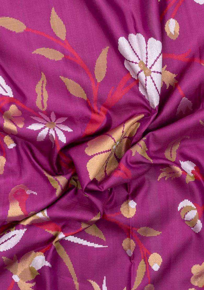 Magenta Handloom Kanchipuram Silk Saree With Meena Motifs With Buttas And Brocade Design For Women - Indya