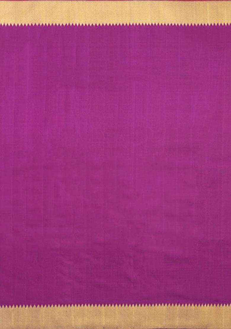 Magenta Handloom Kanchipuram Silk Saree With Meena Motifs With Buttas And Brocade Design For Women - Indya