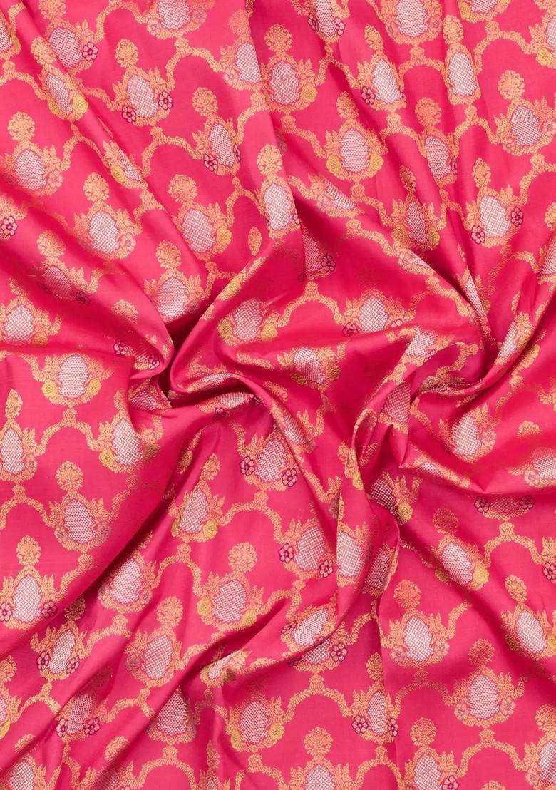 Peach Handloom Kanchipuram Silk Saree With Meena Floral Jaal Motifs With Buttas And Brocade Design For Women - Indya