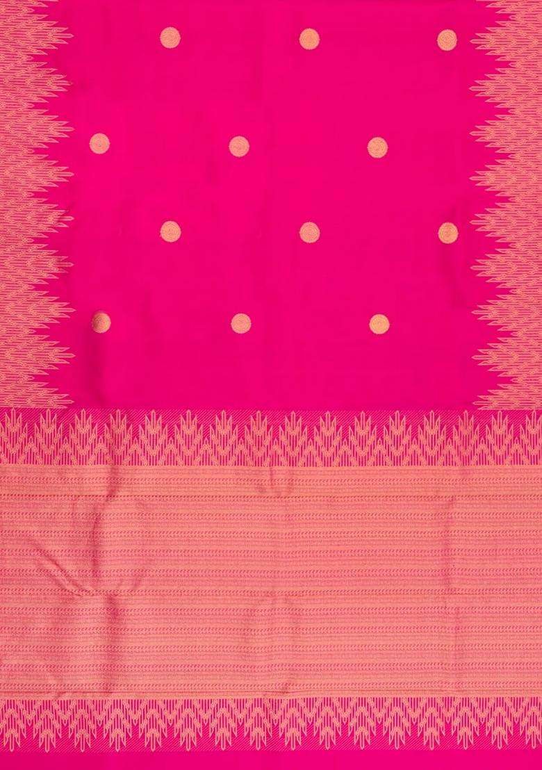 Pink Handloom Kanchipuram Silk Saree With Chakaram Buttas With Buttas And Brocade Design For Women - Indya