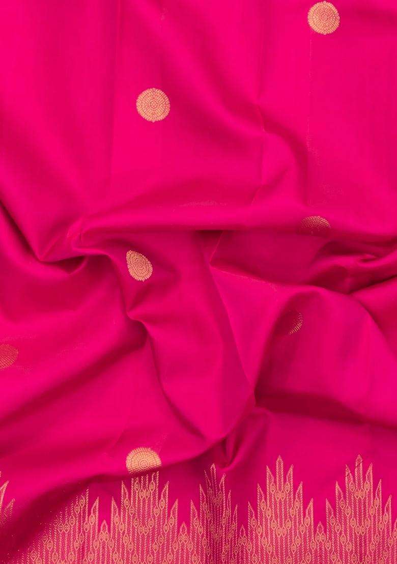 Pink Handloom Kanchipuram Silk Saree With Chakaram Buttas With Buttas And Brocade Design For Women - Indya