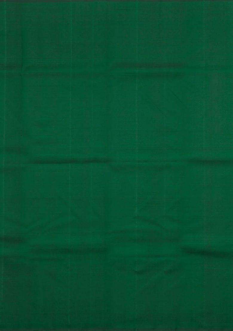 Dark Green Handloom Kanchipuram Silk Saree With Leaf Buttas With Buttas And Brocade Design For Women - Indya