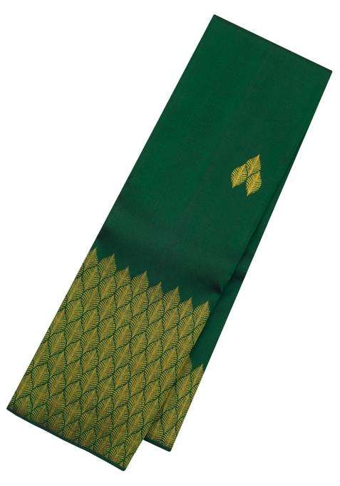 Dark Green Handloom Kanchipuram Silk Saree With Leaf Buttas With Buttas And Brocade Design For Women