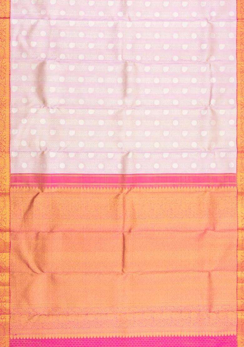 Lavander Lavender Handloom Korvai Kanchipuram Silk Saree With Floral Zari Motifs With Korvai And Temple Border Design For Women - Indya