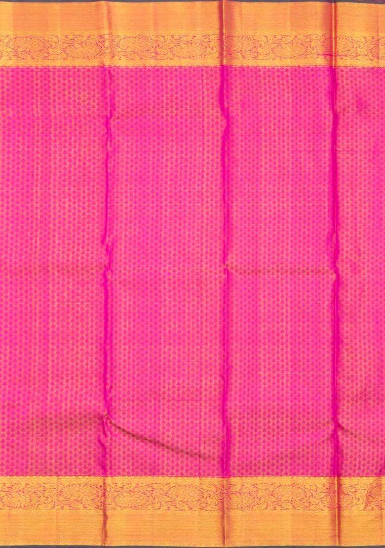 Lavander Lavender Handloom Korvai Kanchipuram Silk Saree With Floral Zari Motifs With Korvai And Temple Border Design For Women - Indya