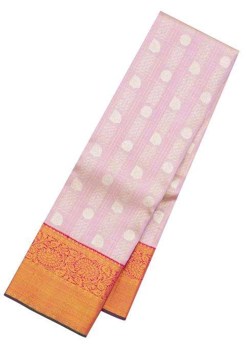Lavander Lavender Handloom Korvai Kanchipuram Silk Saree With Floral Zari Motifs With Korvai And Temple Border Design For Women