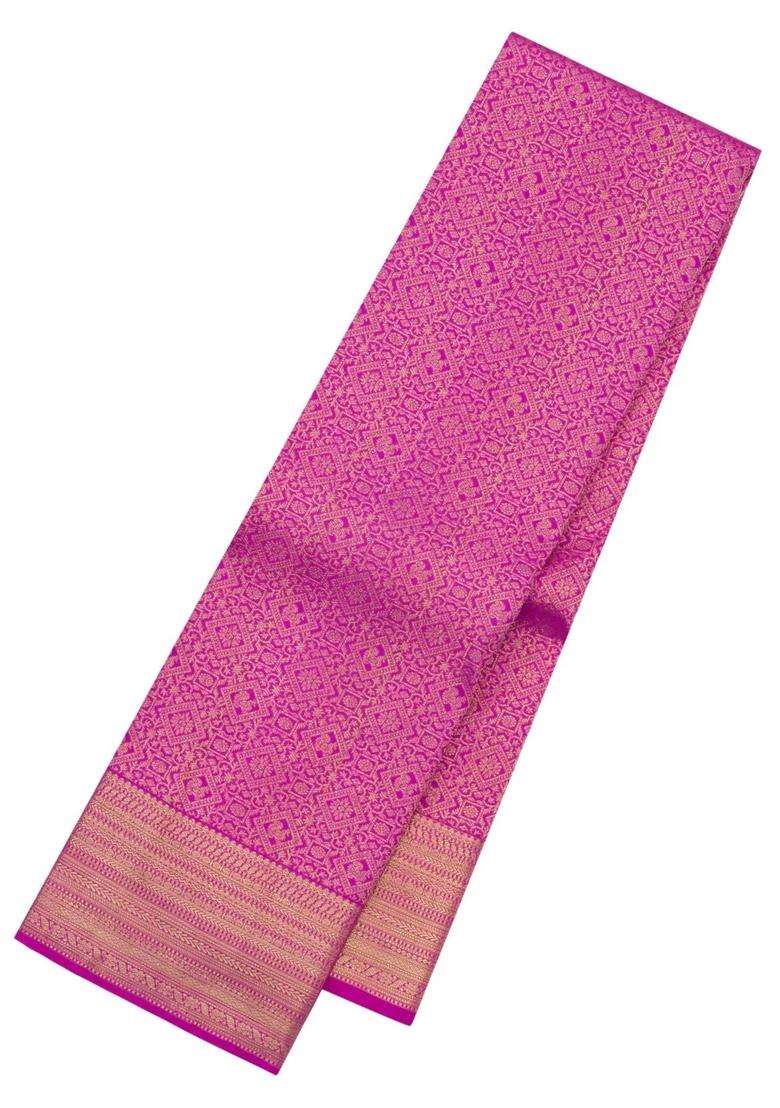 Pink Handloom Kanchipuram Silk Saree With Floral Zari Motifs With Buttas And Brocade Design For Women - Indya