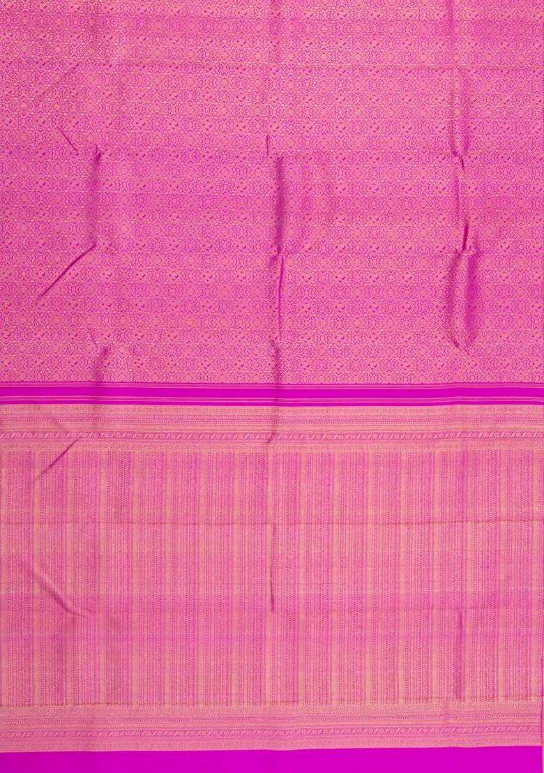Pink Handloom Kanchipuram Silk Saree With Floral Zari Motifs With Buttas And Brocade Design For Women - Indya