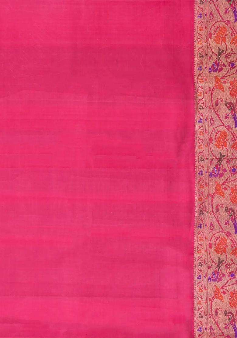 Pink Handloom Kanchipuram Silk Saree With Meena Zari Motifs With Buttas And Brocade Design For Women - Indya