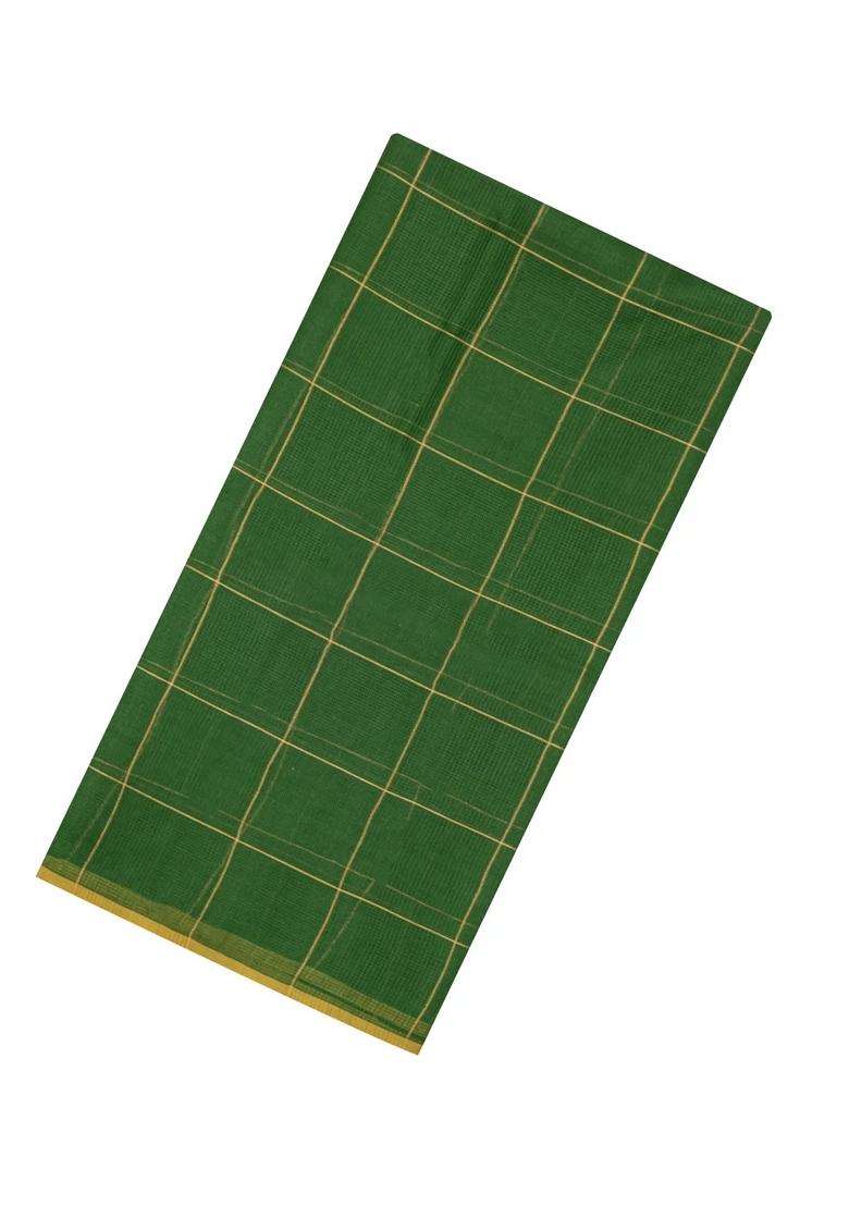 Green Woven Kota Silk Cotton Saree With Zari Checks With Checks And Stripes Design For Women - Indya