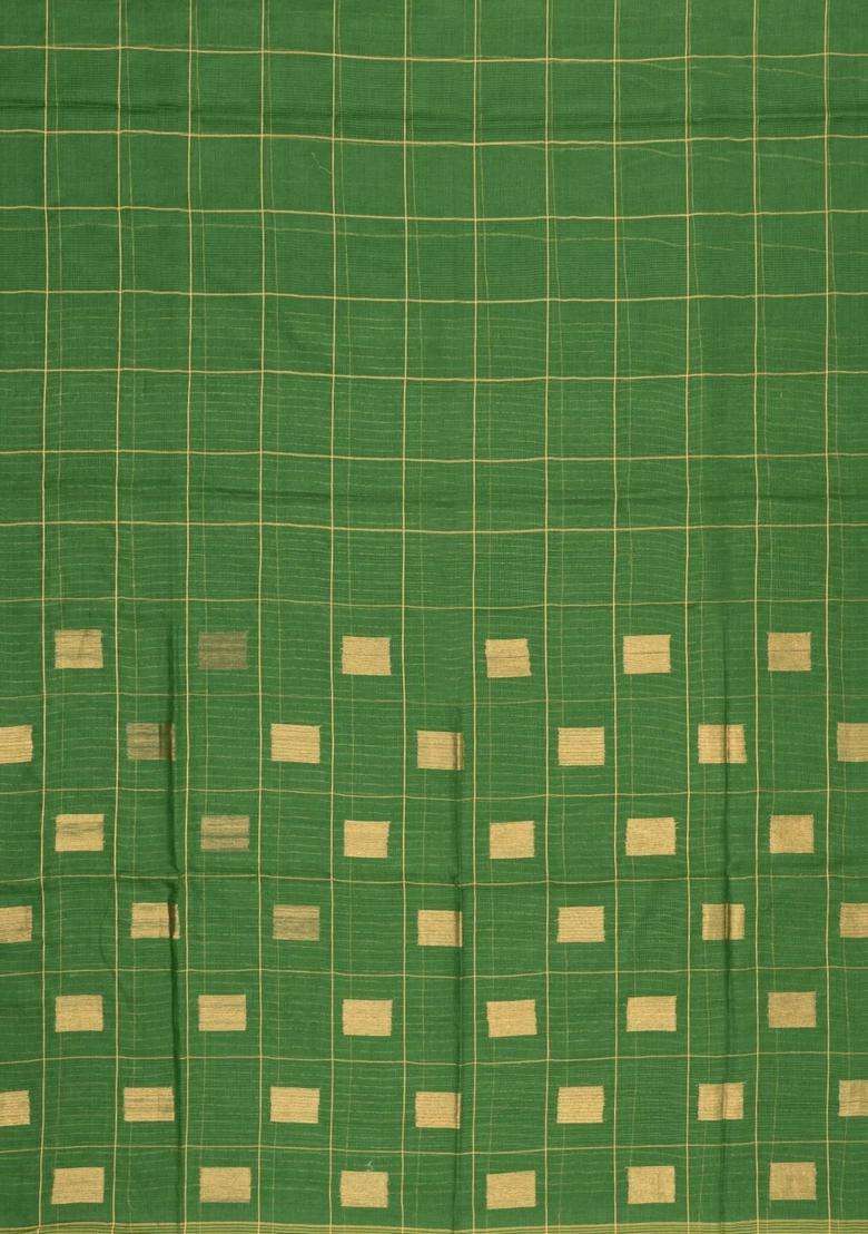 Green Woven Kota Silk Cotton Saree With Zari Checks With Checks And Stripes Design For Women - Indya