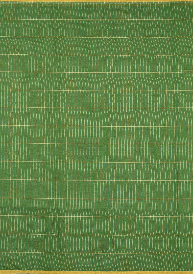 Green Woven Kota Silk Cotton Saree With Zari Checks With Checks And Stripes Design For Women - Indya