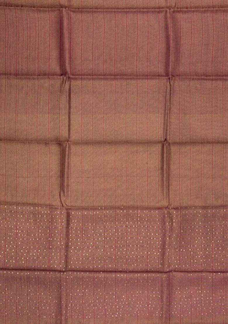Brown Woven Tussar Tissue Silk Saree With Checks With Checks And Stripes Design For Women - Indya
