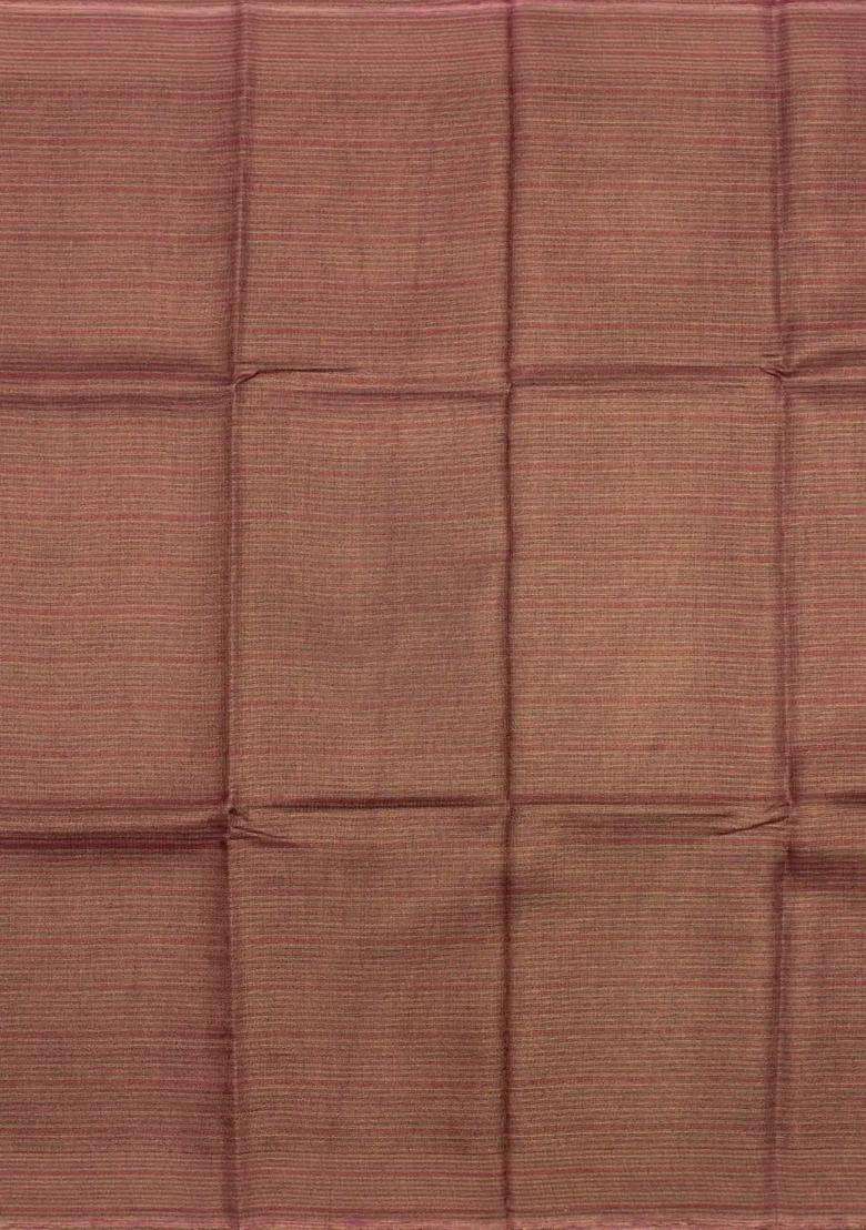 Brown Woven Tussar Tissue Silk Saree With Checks With Checks And Stripes Design For Women - Indya