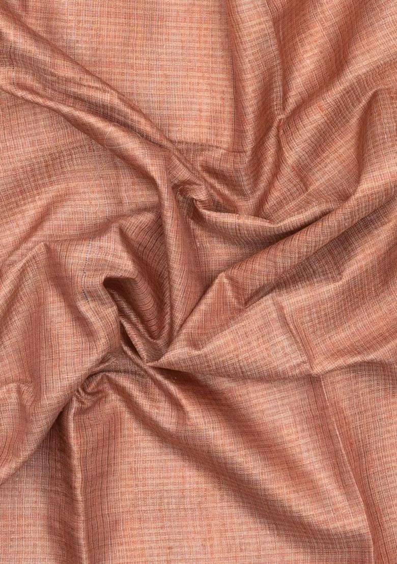 Peach Woven Tussar Tissue Silk Saree With Checks With Checks And Stripes Design For Women - Indya