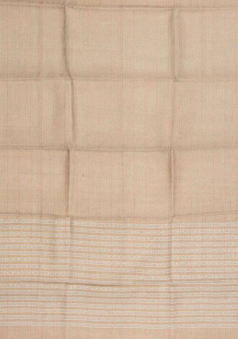 Taupe Woven Tussar Tissue Silk Saree With Checks With Checks And Stripes Design For Women - Indya