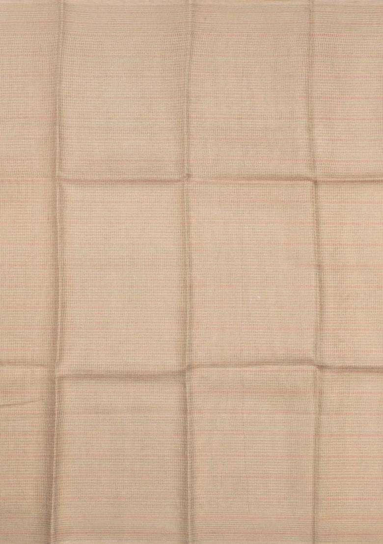Taupe Woven Tussar Tissue Silk Saree With Checks With Checks And Stripes Design For Women - Indya