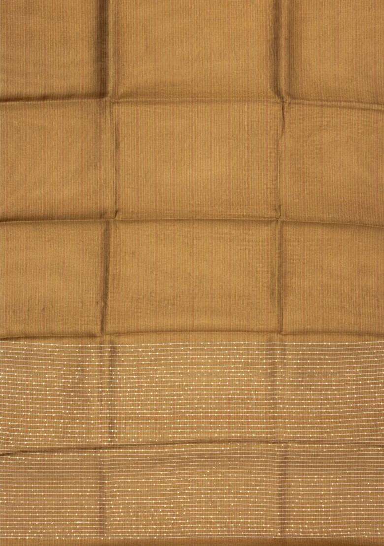 Gold Woven Tussar Tissue Silk Saree With Checks With Checks And Stripes Design For Women - Indya