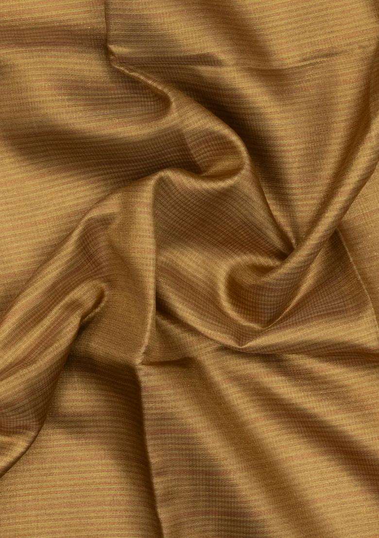 Gold Woven Tussar Tissue Silk Saree With Checks With Checks And Stripes Design For Women - Indya